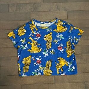 Zara Vibrant Floral and Tiger Print Cropped T shirt Size S
